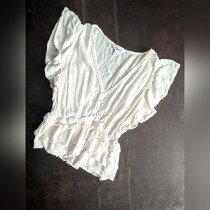 Express White Flutter Sleeve Peplum Blouse